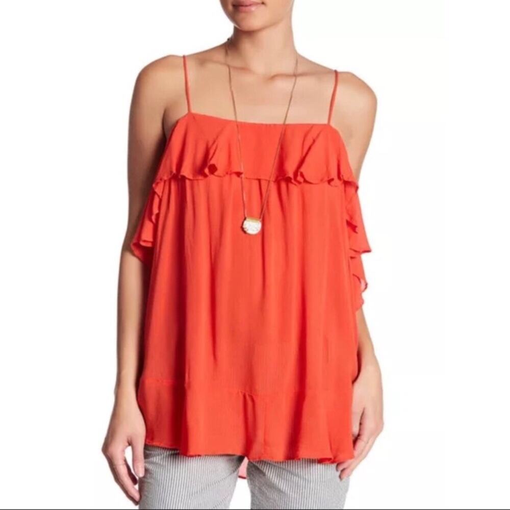 Free People Cascades Ruffle Cami Tank in Fire Orange